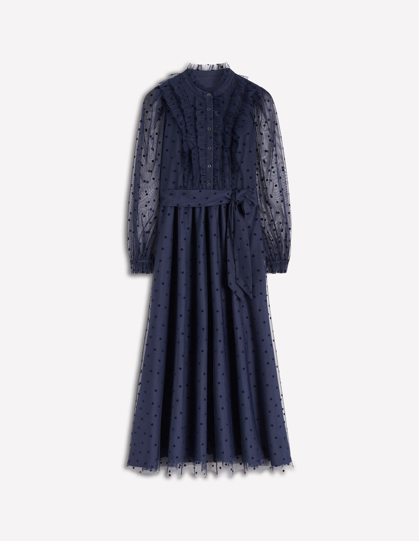 Tulle Ruffle Maxi Dress-Navy