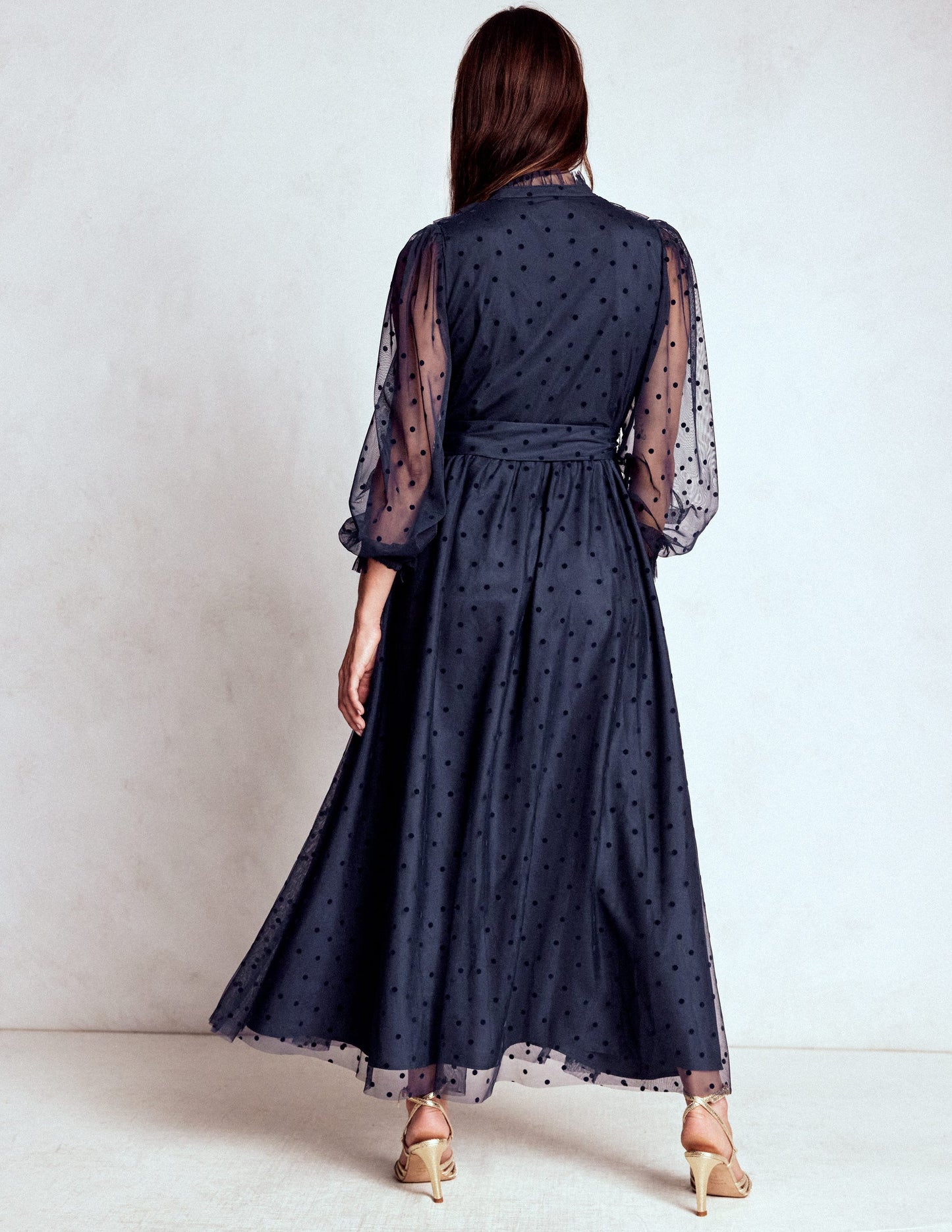 Tulle Ruffle Maxi Dress-Navy