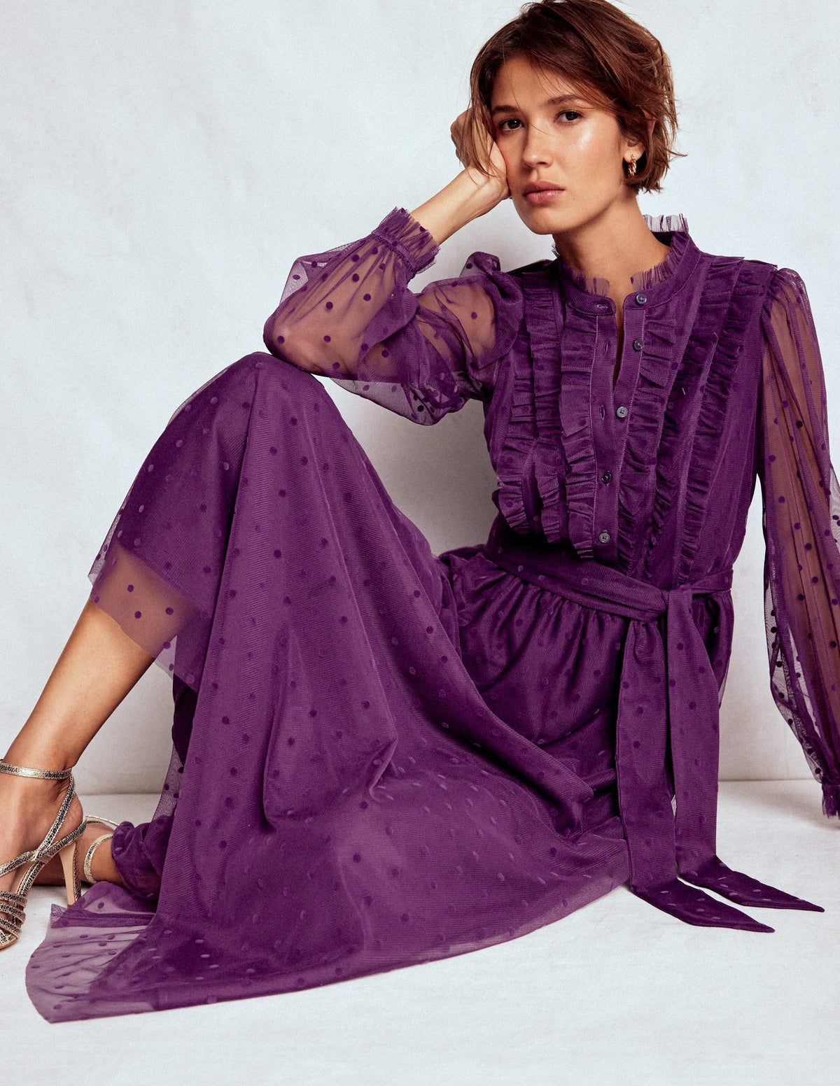 Tulle Ruffle Maxi Dress-Viola Purple - Image 1