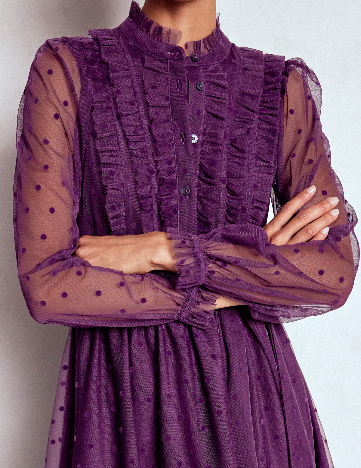 Tulle Ruffle Maxi Dress-Viola Purple - Image 2