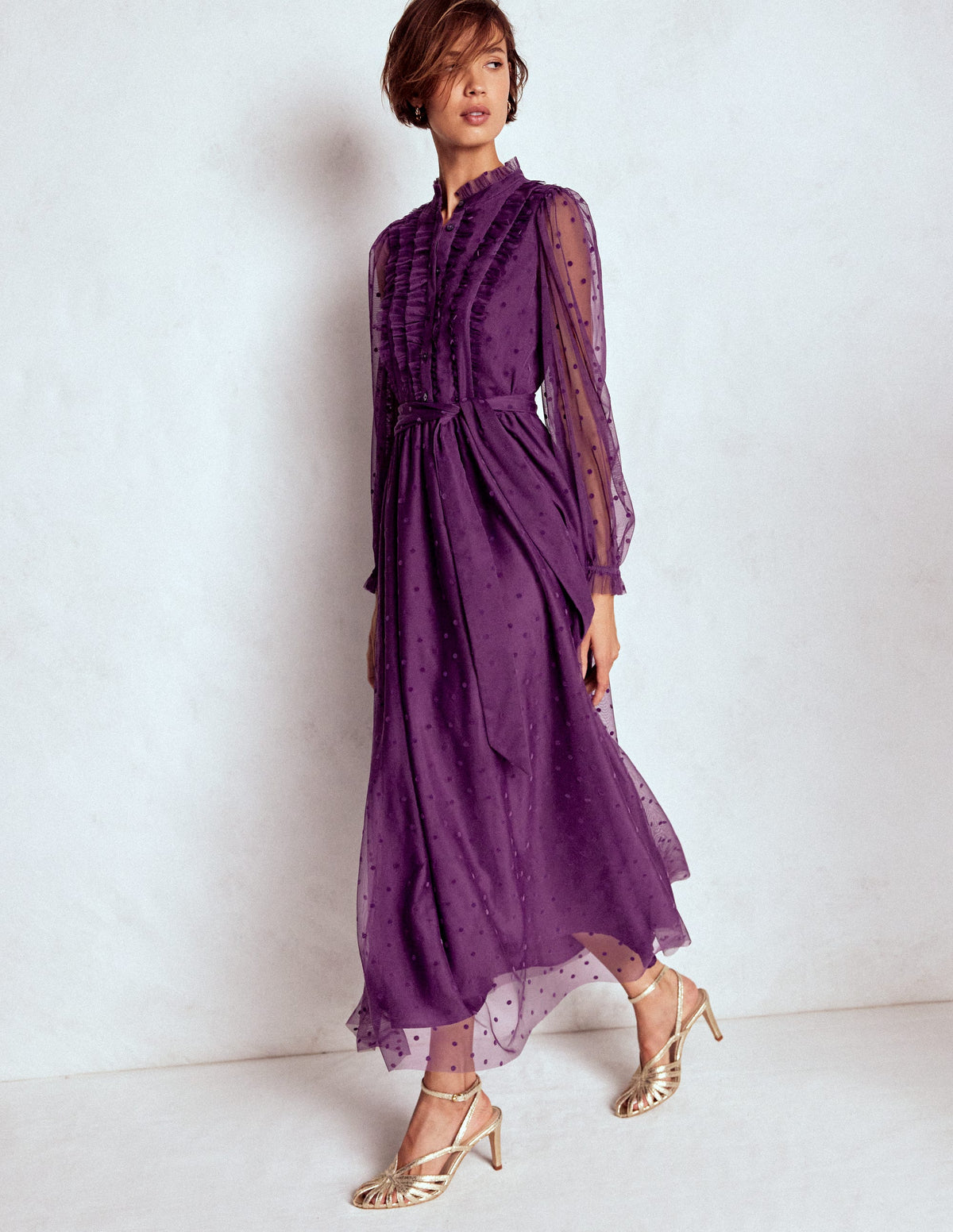Tulle Ruffle Maxi Dress-Viola Purple - Image 4