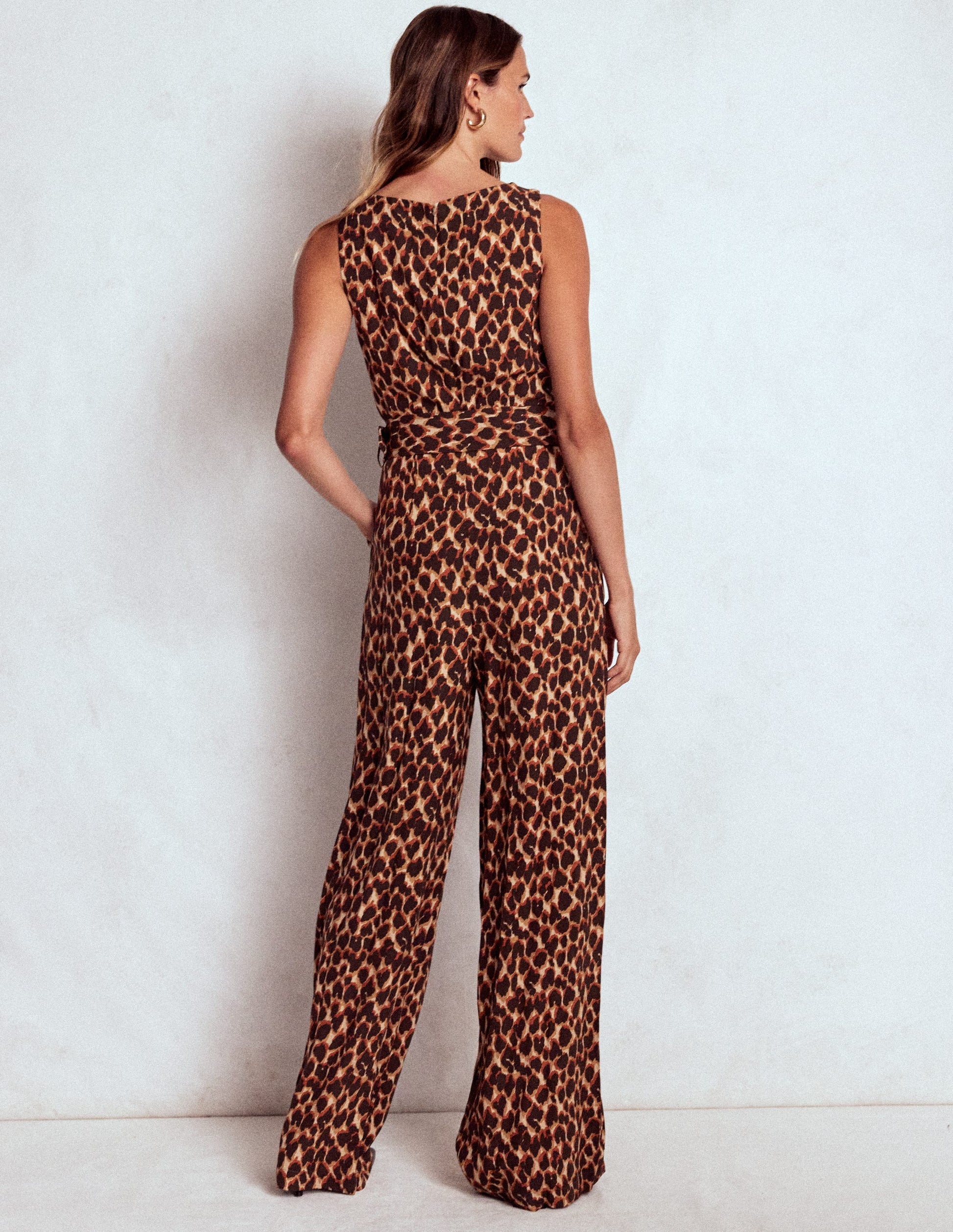 Gwen Slash Neck Jumpsuit-Sand, Abstract Leopard Spot Boden Global
