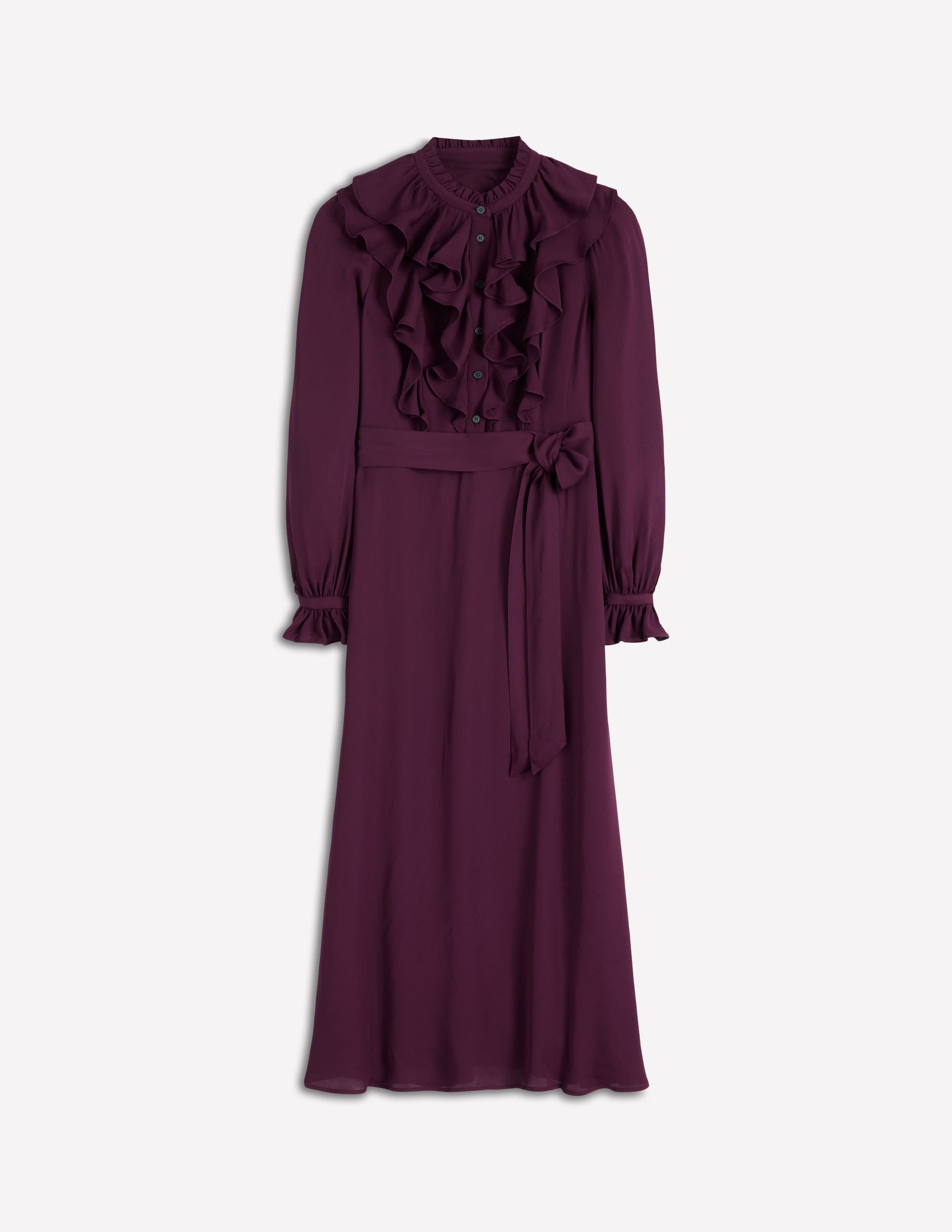 Ruffle Front Shirt Dress-Dark Cherry-7