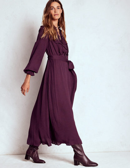 Ruffle Front Shirt Dress-Dark Cherry-4