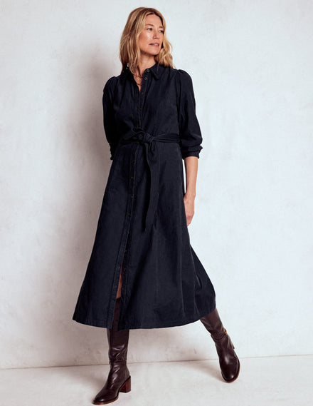 Clara Cord Midi Dress-Midnight Blue