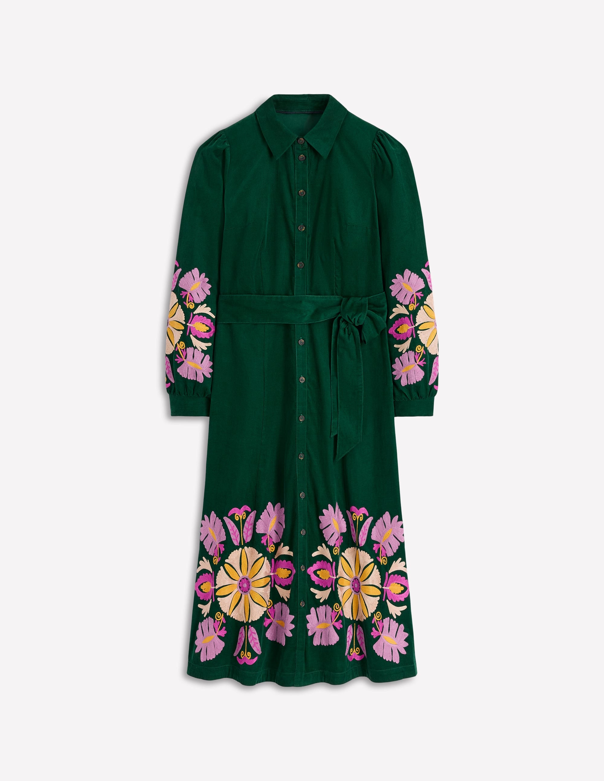 Clara Cord Midi Dress-Emerald Night, Embroidery - Image 5