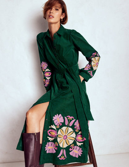 Clara Cord Midi Dress-Emerald Night, Embroidery-1