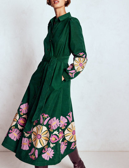 Clara Cord Midi Dress-Emerald Night, Embroidery-2