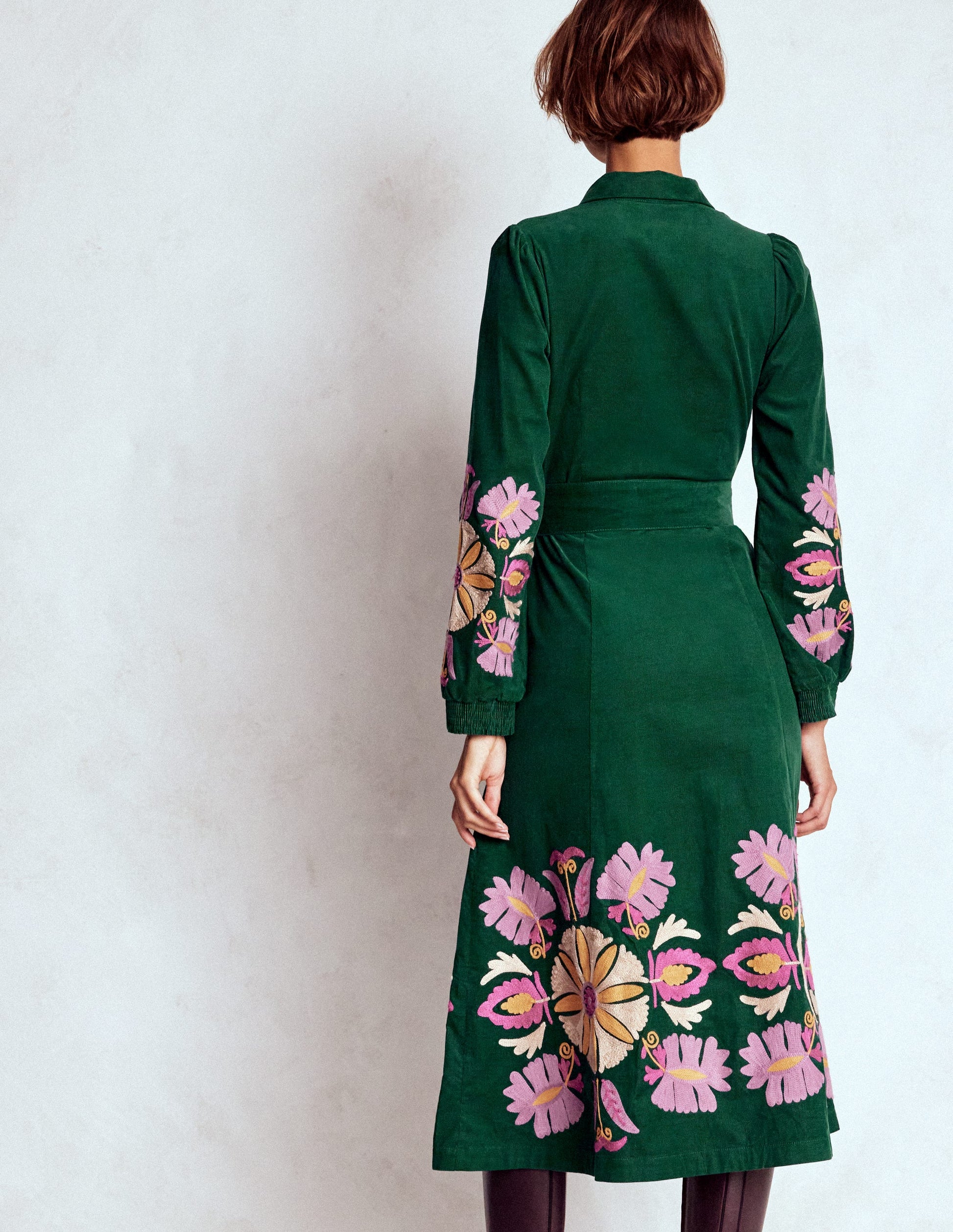 Clara Cord Midi Dress-Emerald Night, Embroidery-3