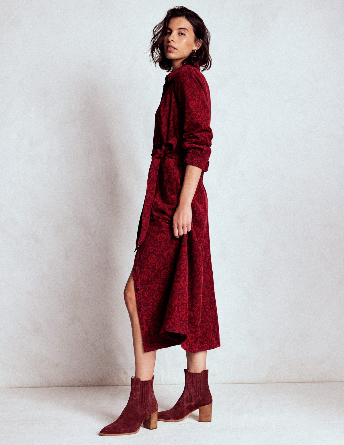 Clara Cord Midi Dress-Red Liquorice, Ornate Flora - Image 1