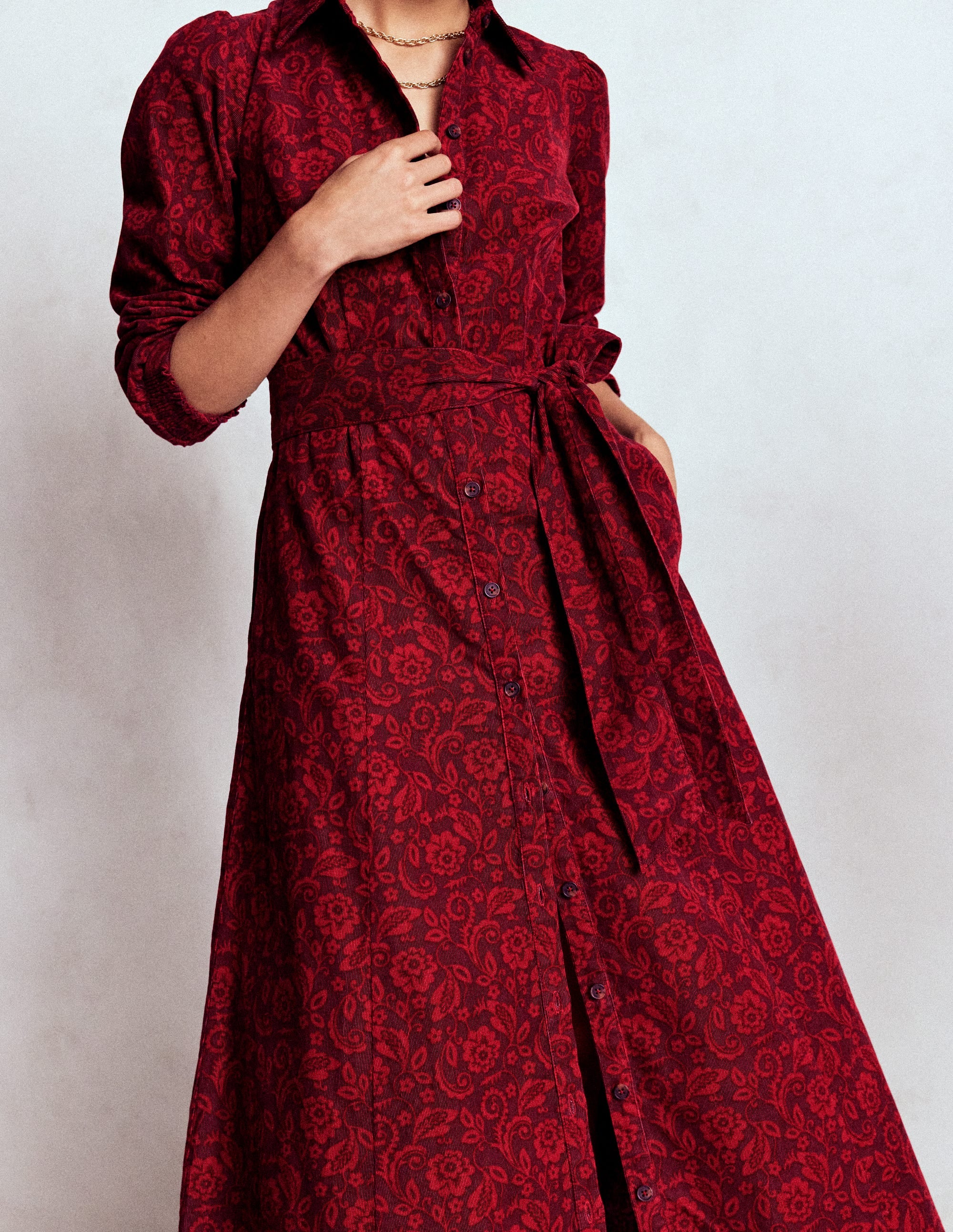 Clara Cord Midi Dress-Red Liquorice, Ornate Flora - Image 2