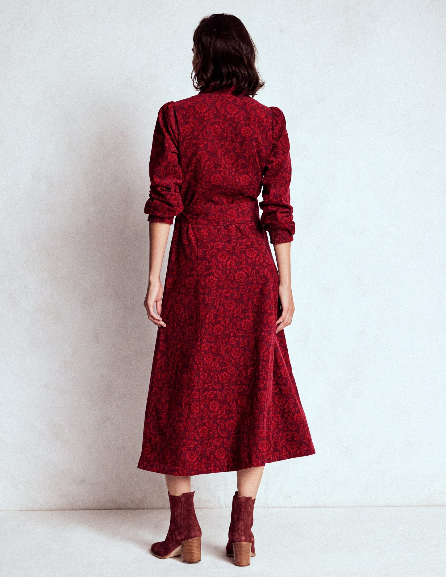 Clara Cord Midi Dress-Red Liquorice, Ornate Flora