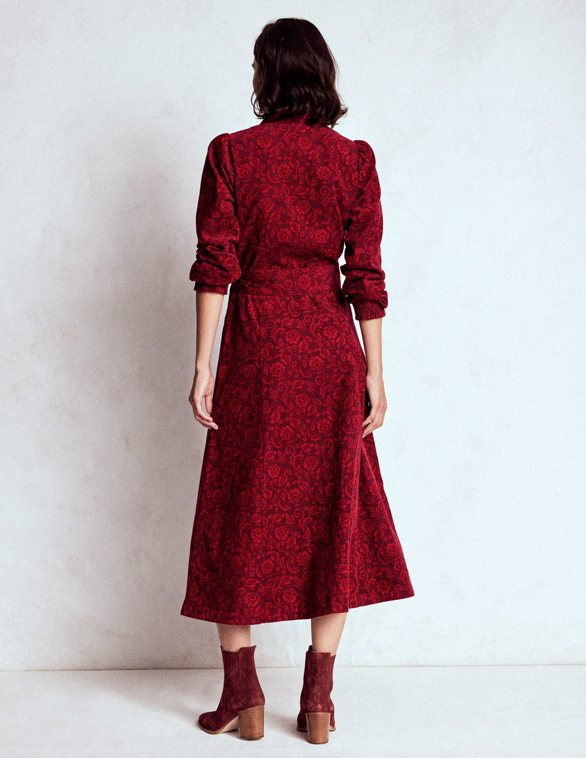 Clara Cord Midi Dress-Red Liquorice, Ornate Flora - Image 3