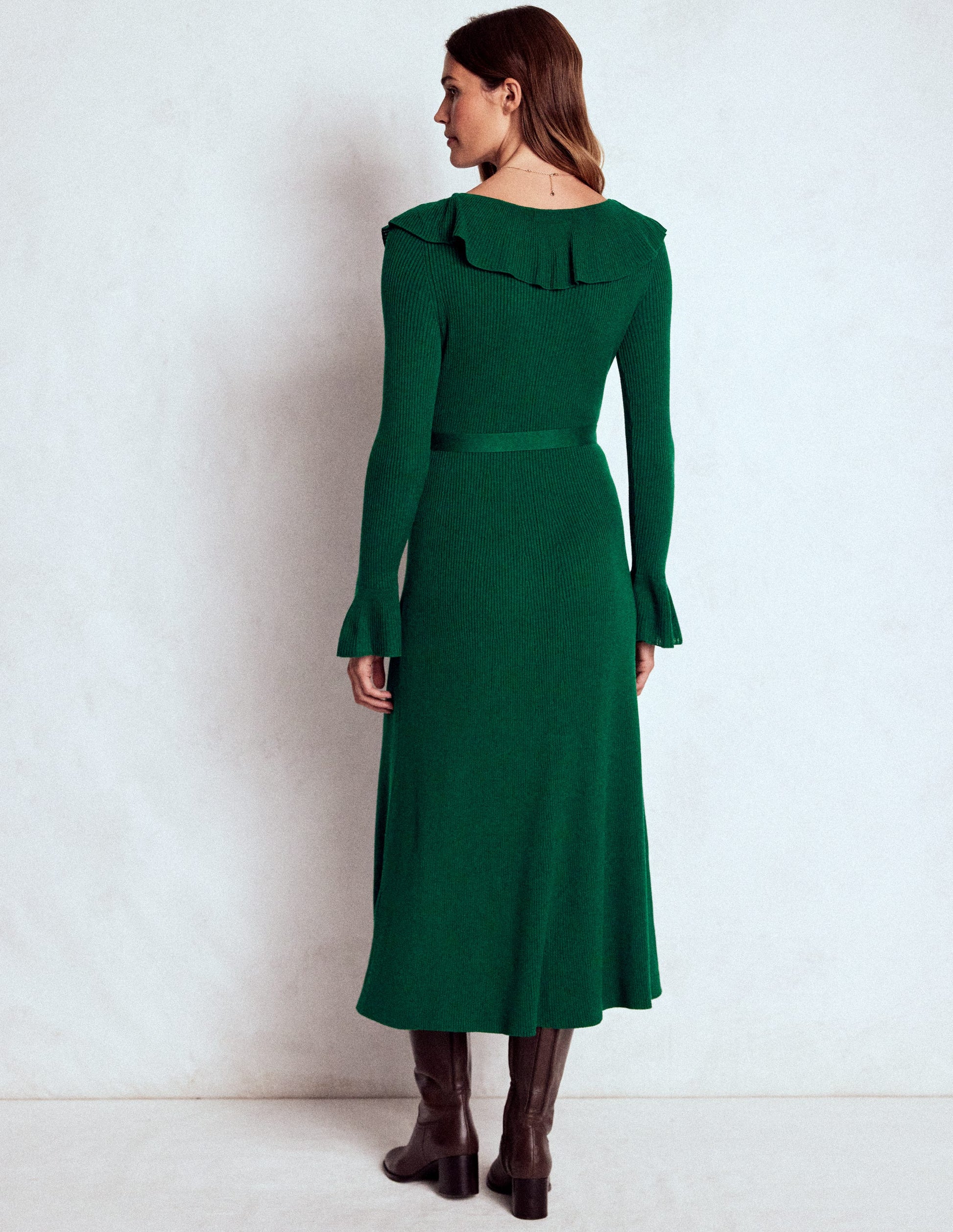 Ruffled Ribbed Dress-Emerald Night-3