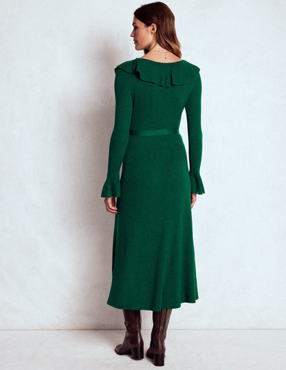Ruffled Ribbed Dress-Emerald Night-3