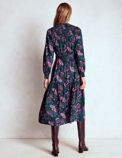 Cecily Cotton Midi Dress-Emerald Night, Ornate Meadow-3
