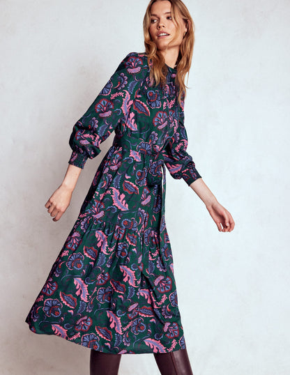 Cecily Cotton Midi Dress-Emerald Night, Ornate Meadow-4