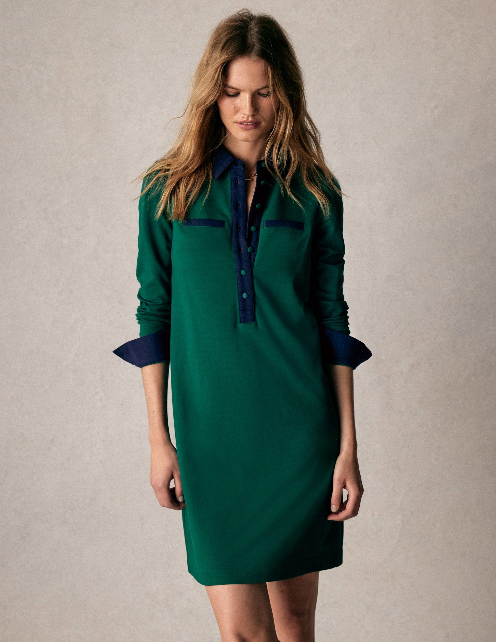 Georgina Ponte Dress-Green and Navy-1