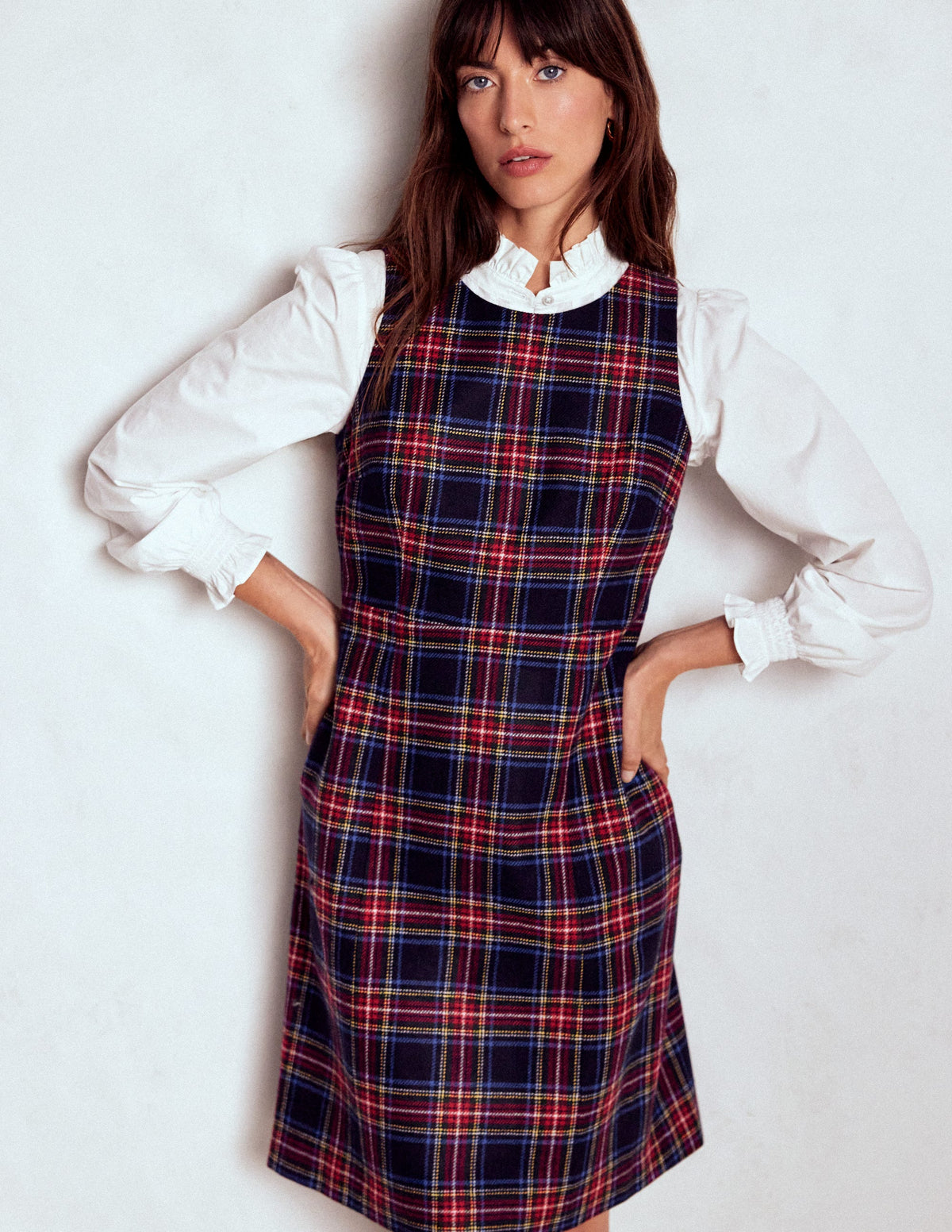 Annie Check Shift Dress-Navy, Green and Red Check - Image 1