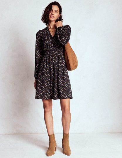 Sarah Short Jersey Dress-French Navy, Dijon Dot-4