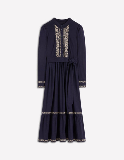 Edwina Jersey Shirt Dress-Navy-7