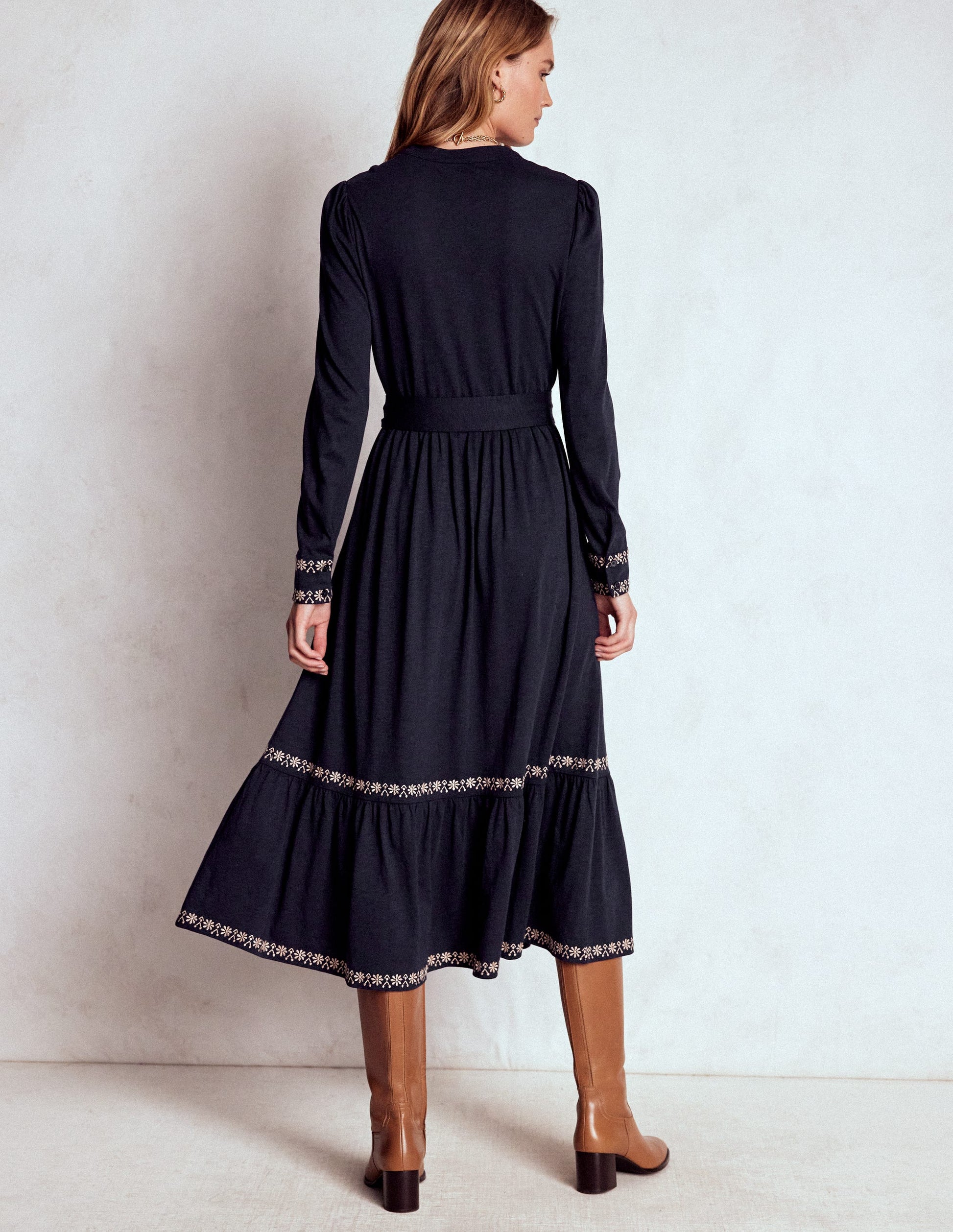 Edwina Jersey Shirt Dress-Navy-4