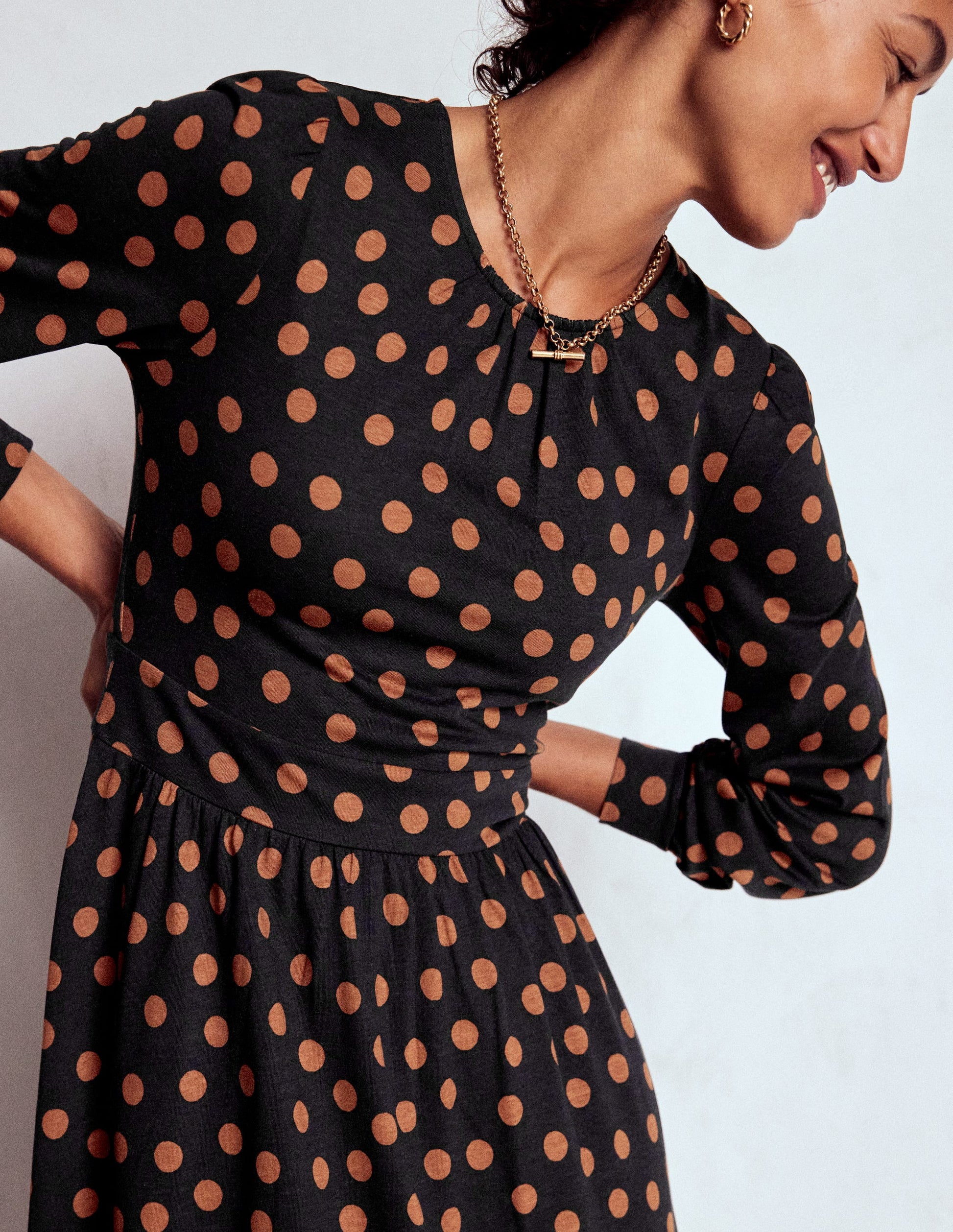Alexandra Jersey Midi Dress-Black, Tortoise Shell Dot-3