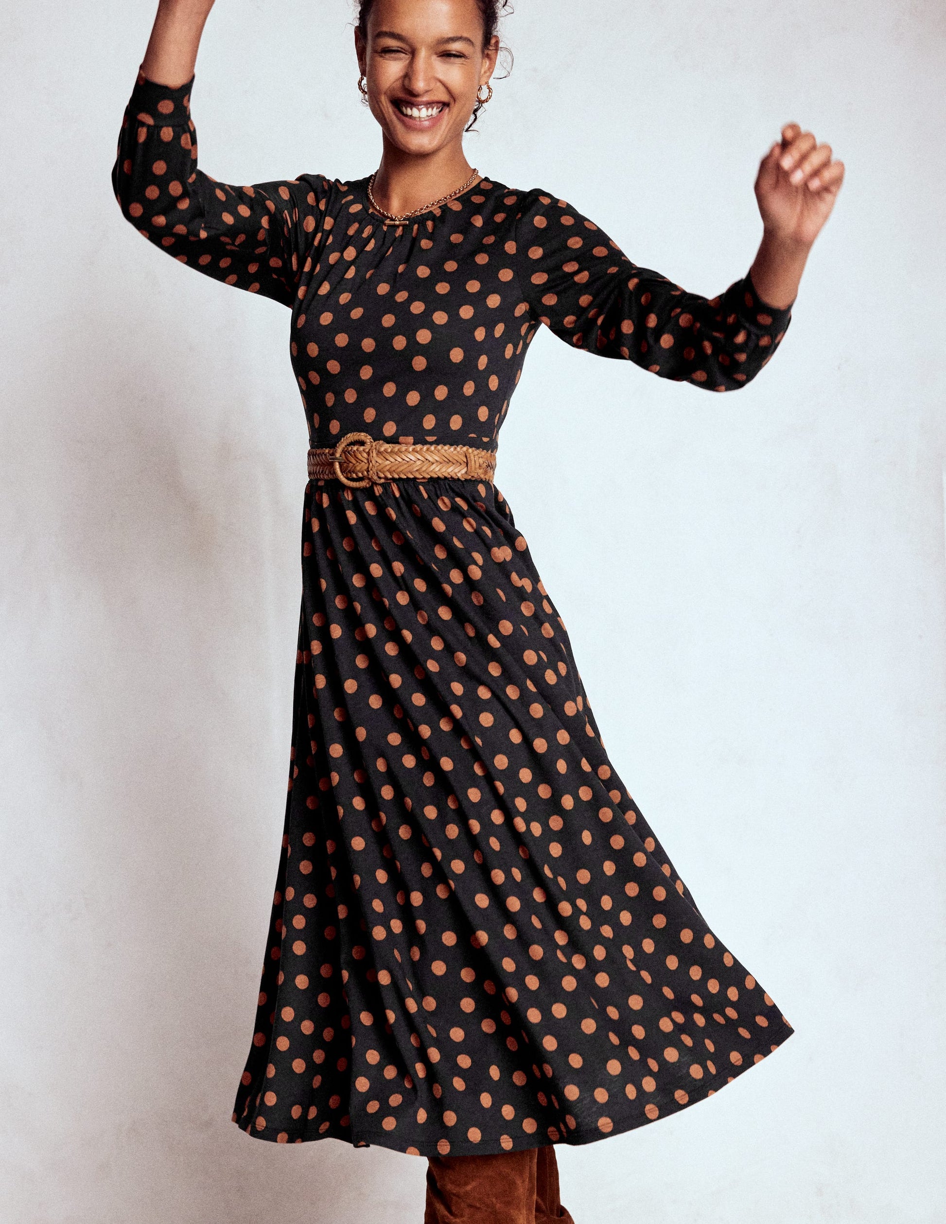 Alexandra Jersey Midi Dress-Black, Tortoise Shell Dot-1