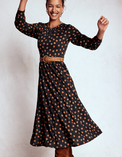 Alexandra Jersey Midi Dress-Black, Tortoise Shell Dot-1