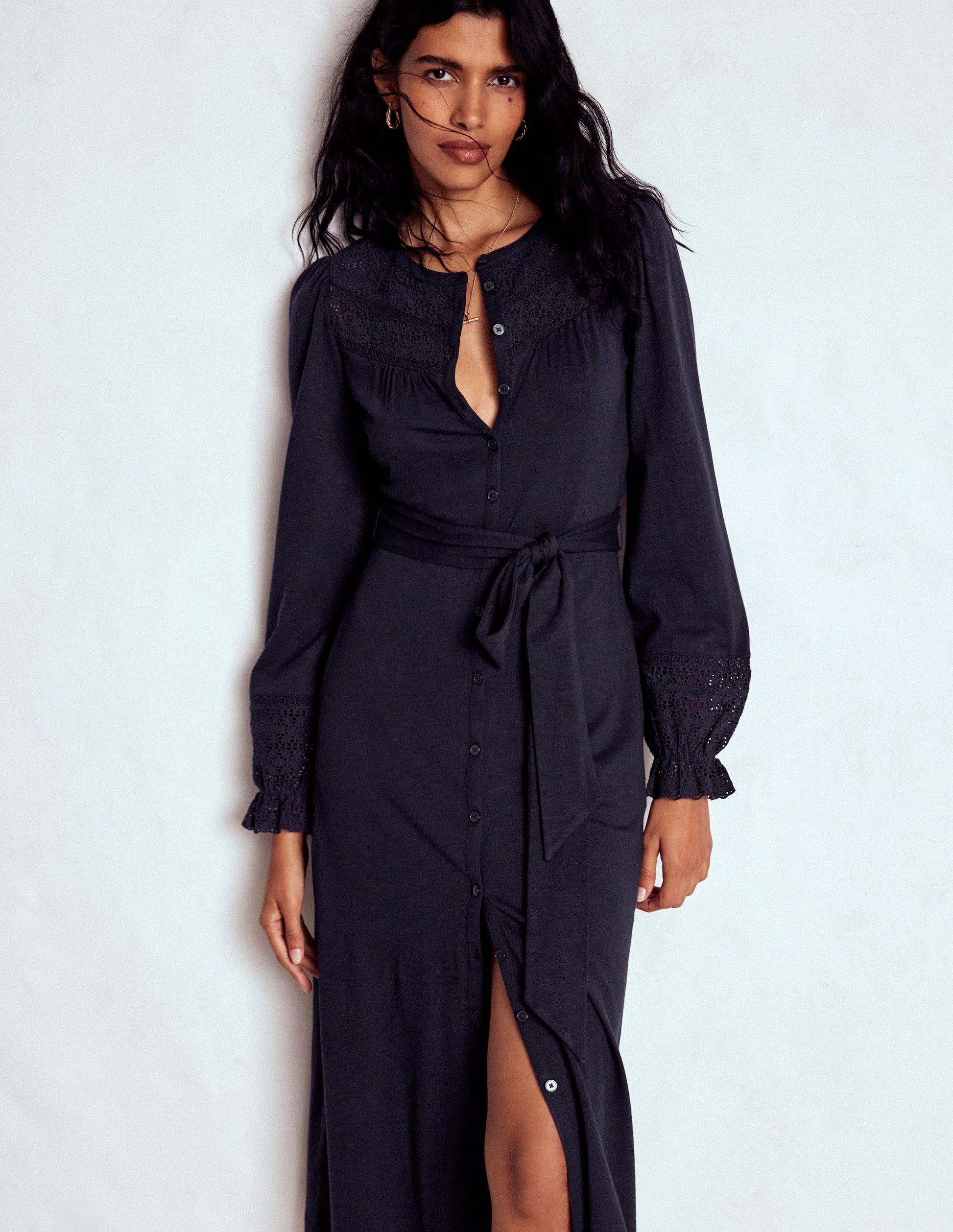Pippa Broderie Jersey Dress-Navy-2