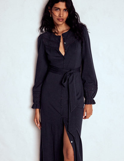 Pippa Broderie Jersey Dress-Navy-2