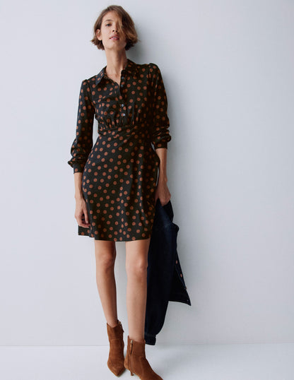 Orla Short Jersey Shirt Dress-Russet, Painted Dot-1