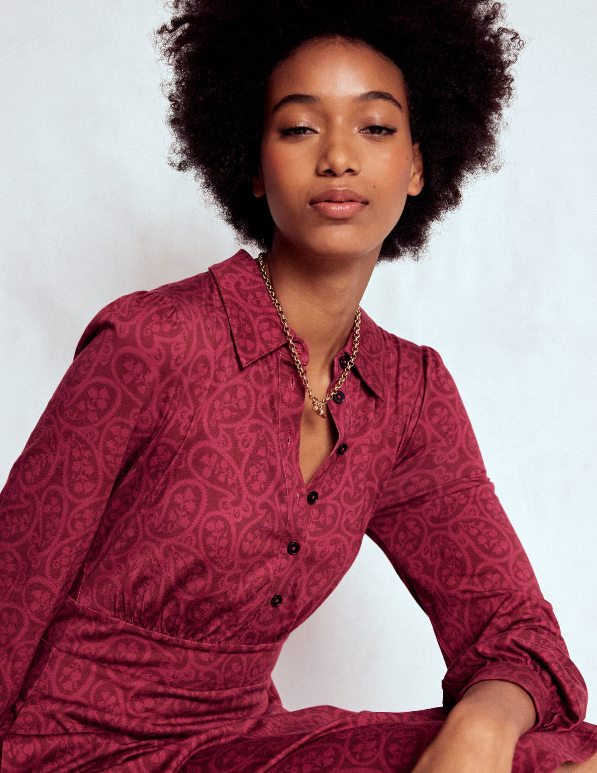 Orla Short Jersey Shirt Dress-Chestnut, Blossomy Paisley - Image 2