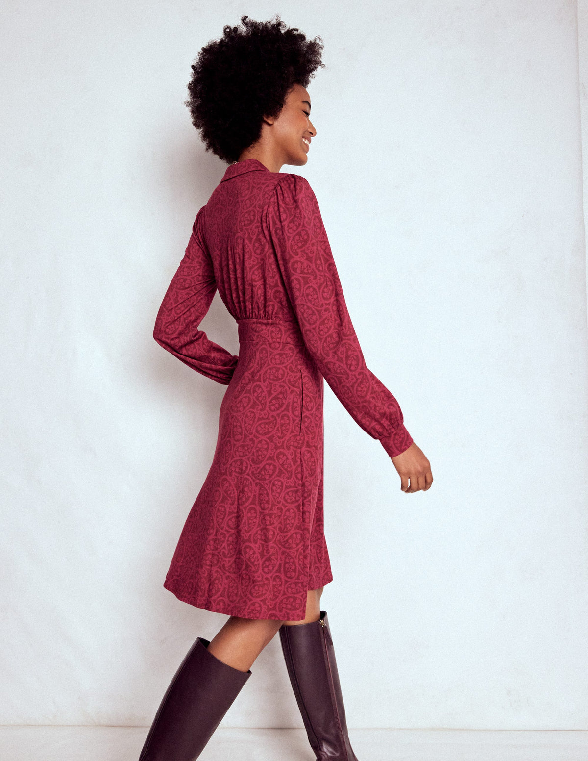 Orla Short Jersey Shirt Dress-Chestnut, Blossomy Paisley - Image 3