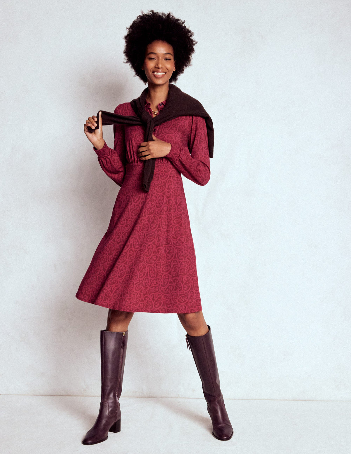 Orla Short Jersey Shirt Dress-Chestnut, Blossomy Paisley - Image 4