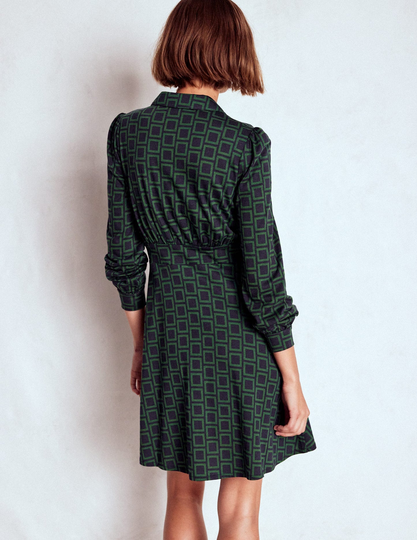Orla Short Jersey Shirt Dress-Dark Green, Square Geometric