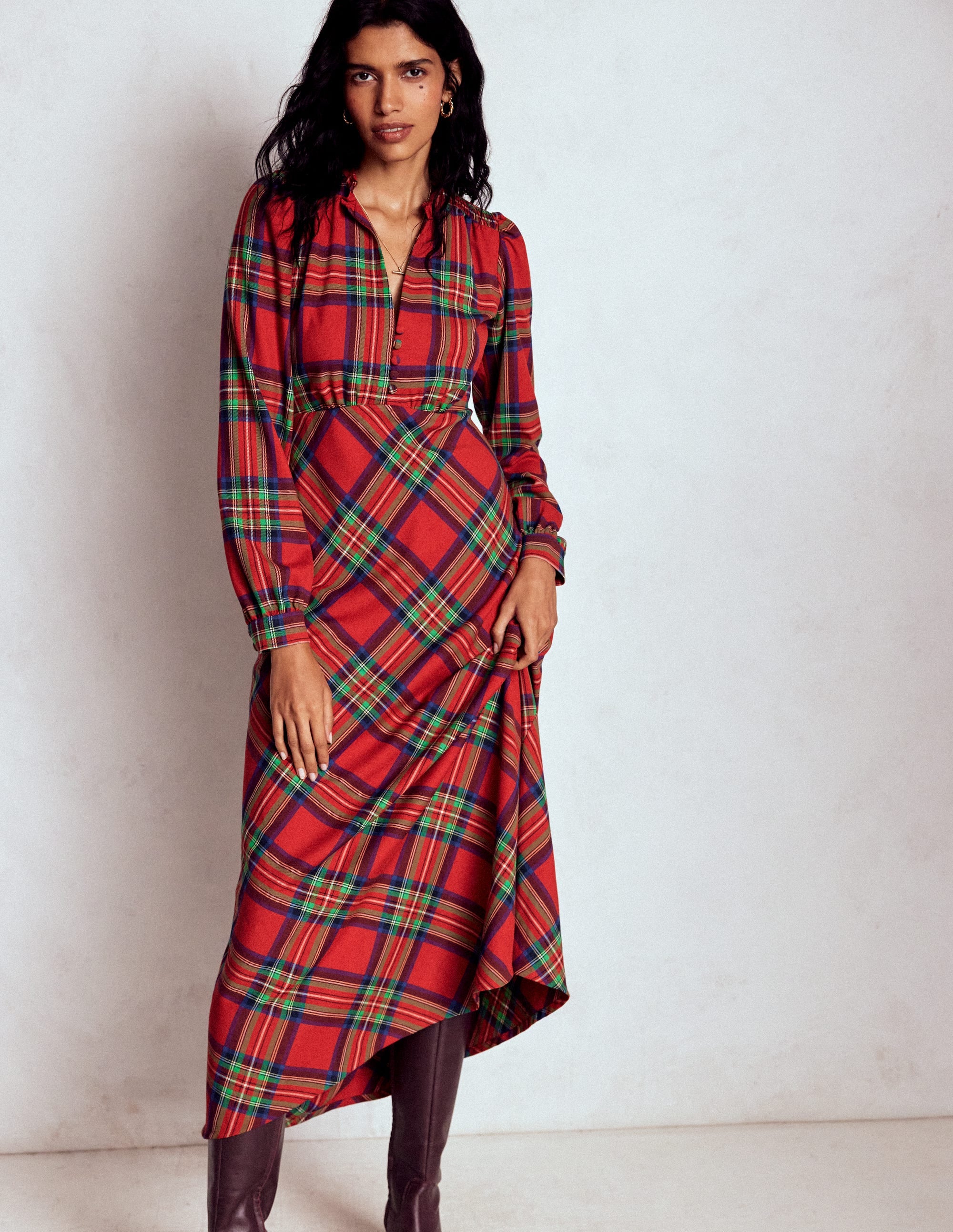 Cassie Check Tea Dress-Red, Blue and Green Check - Image 1