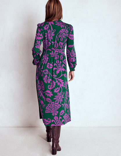 Natalia Long Sleeve Tea Dress-Emerald Night, Elaborate Vine-4