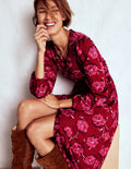 Natalia Long Sleeve Tea Dress-Red, Delicate Carnation