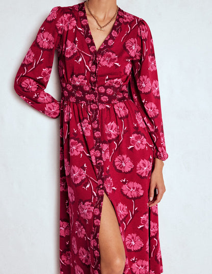 Natalia Long Sleeve Tea Dress-Red, Delicate Carnation-2