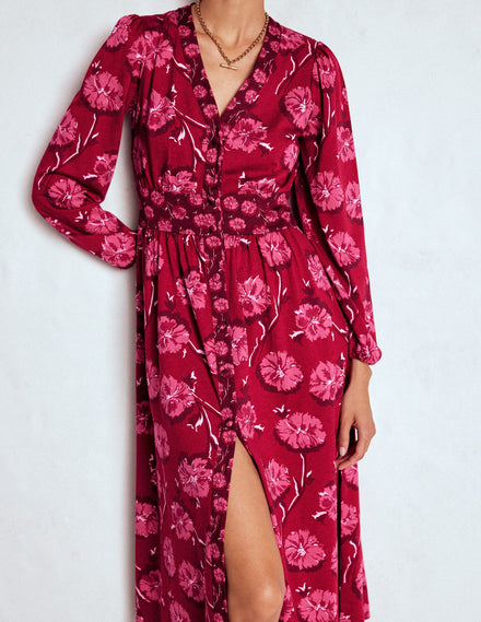 Natalia Long Sleeve Tea Dress-Red, Delicate Carnation