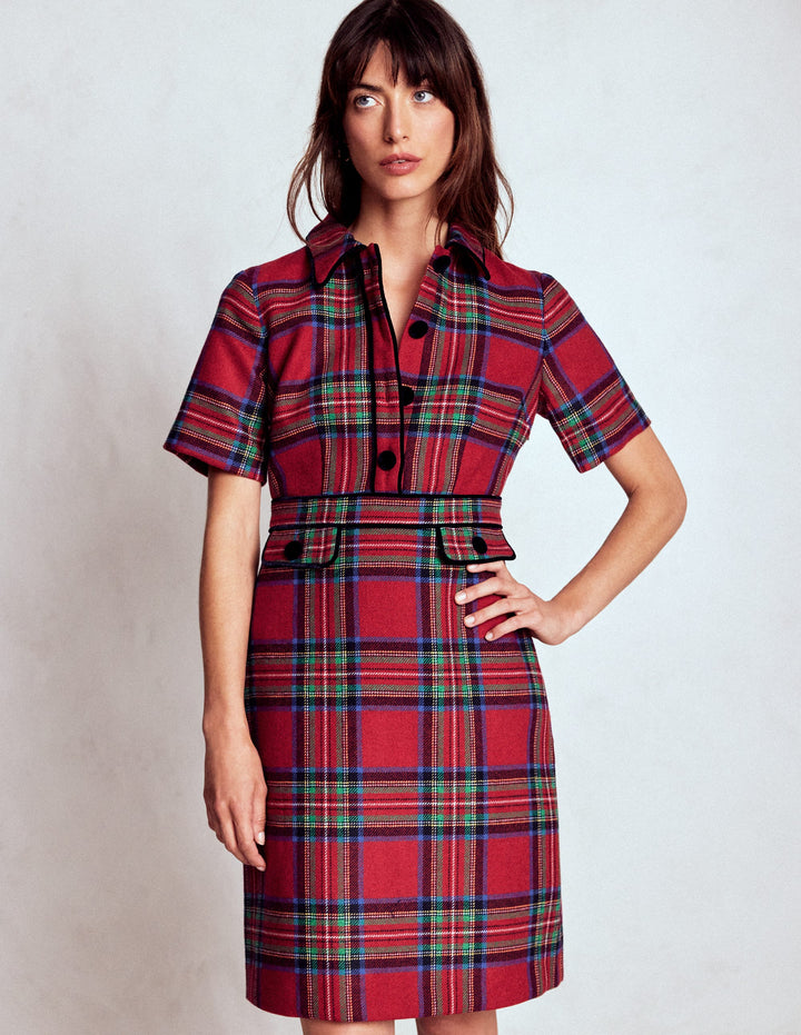 Eda Check Shift Dress-Red, Blue and Green Check