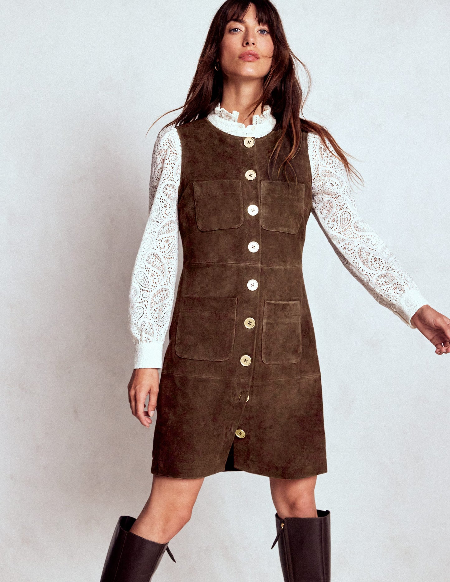 Evelyn Suede Shift Dress-Dark Chocolate