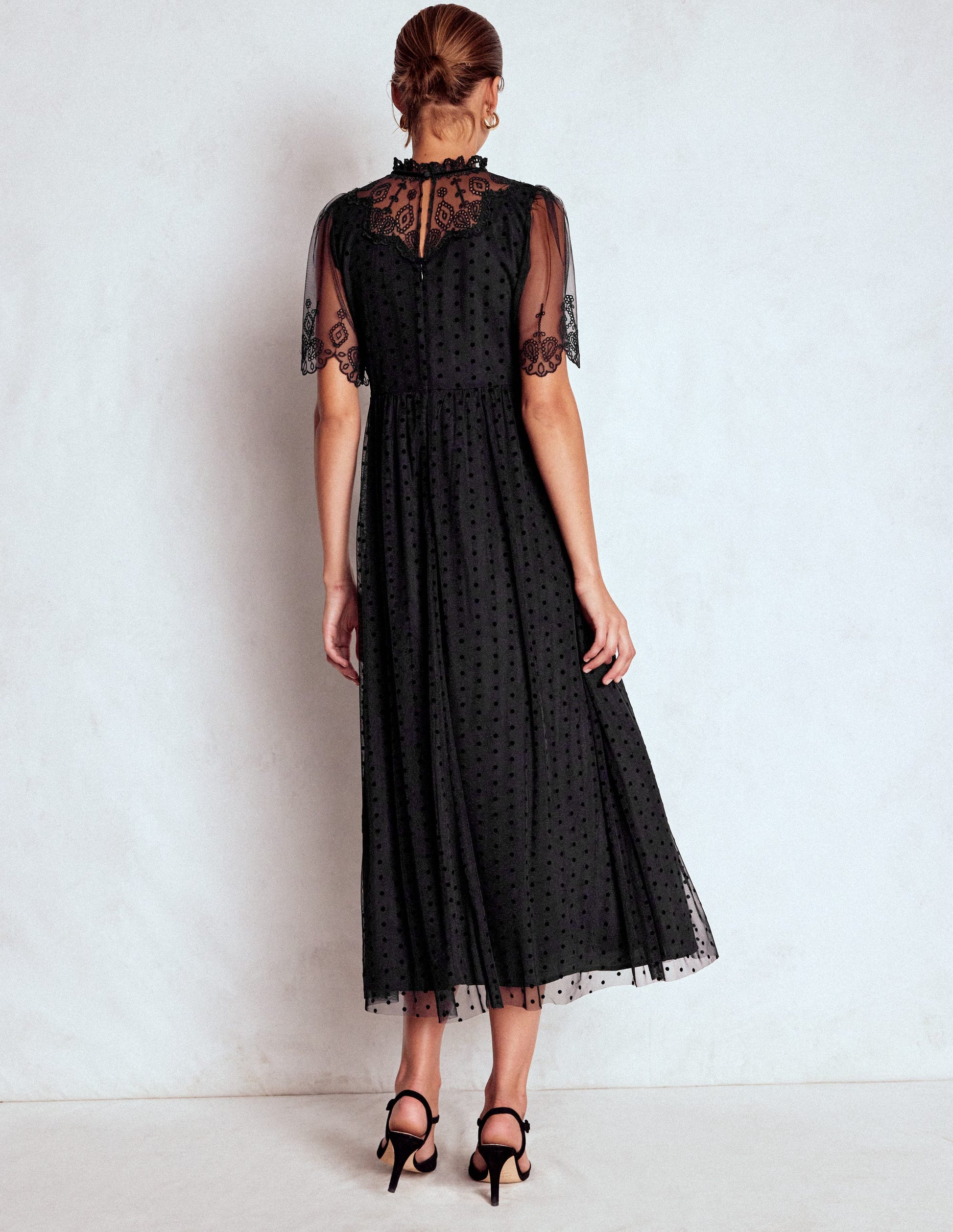 Embroidered Tulle Party Dress-Black-4