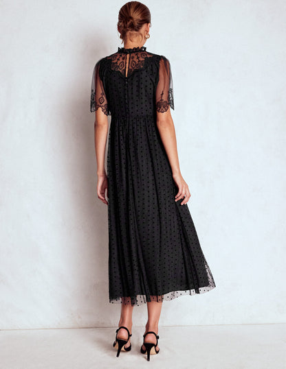 Embroidered Tulle Party Dress-Black-4