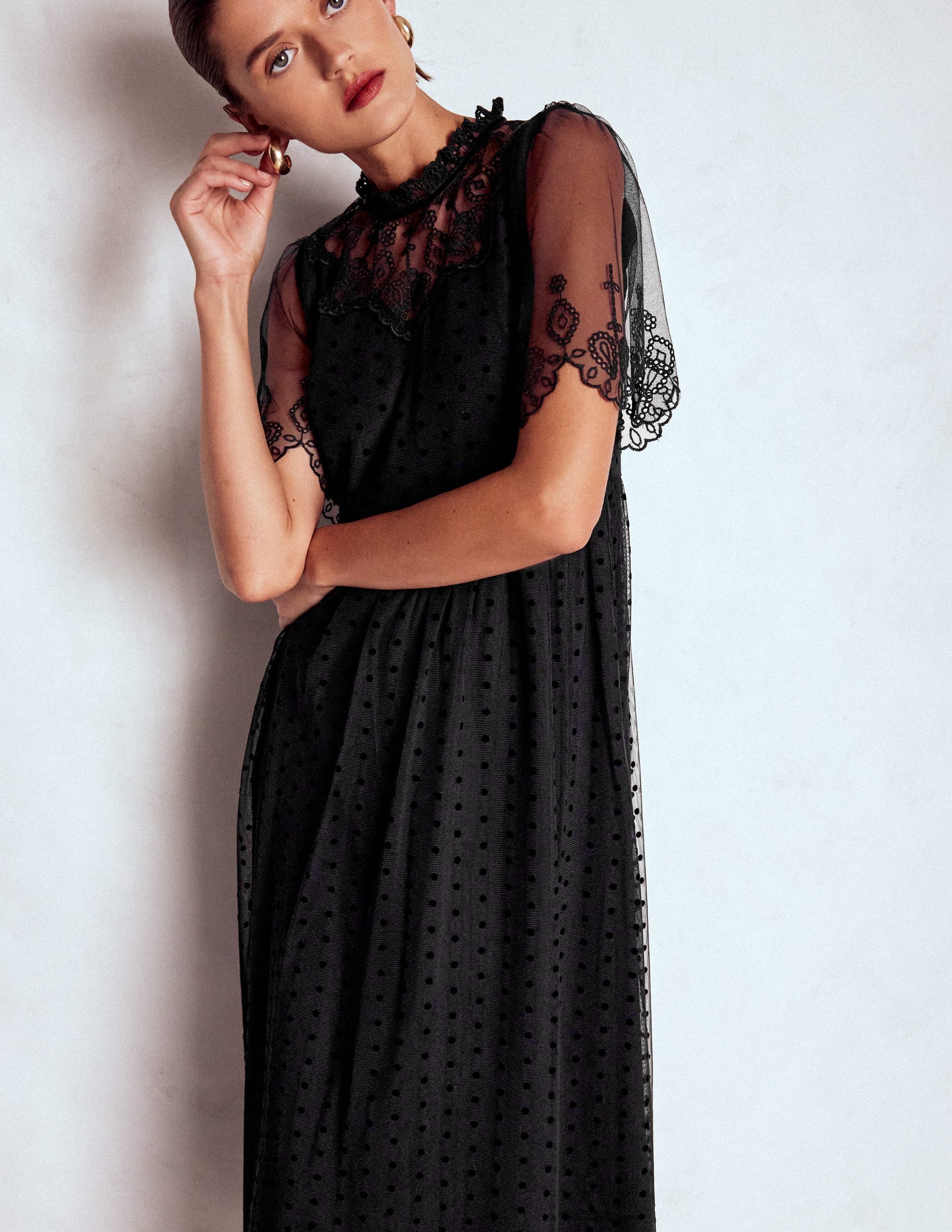 Embroidered Tulle Party Dress-Black-6