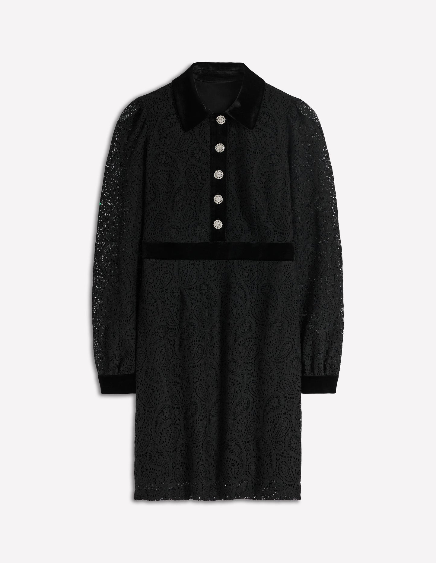 Collar Button Lace Dress-Black