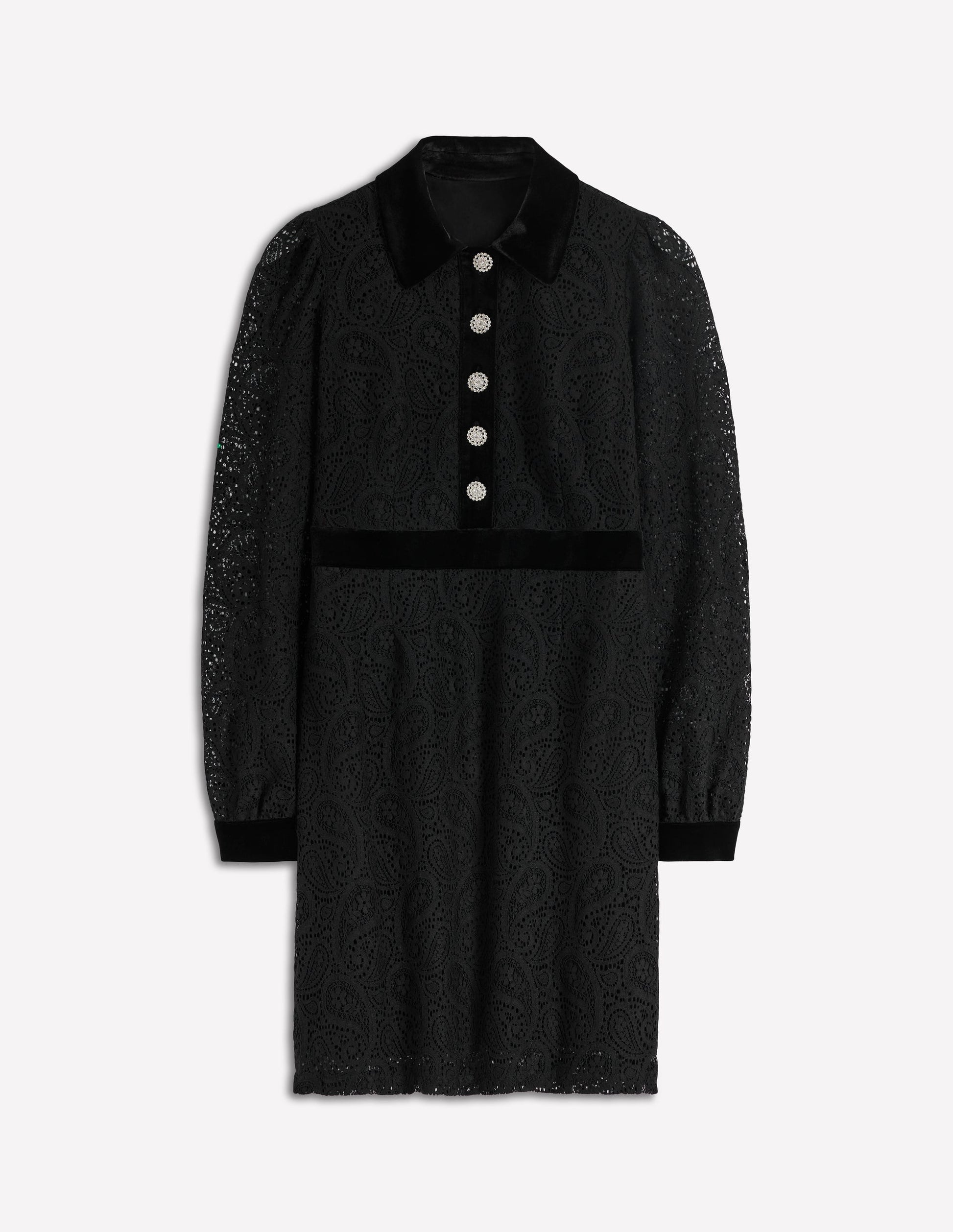 Collar Button Lace Dress-Black-6