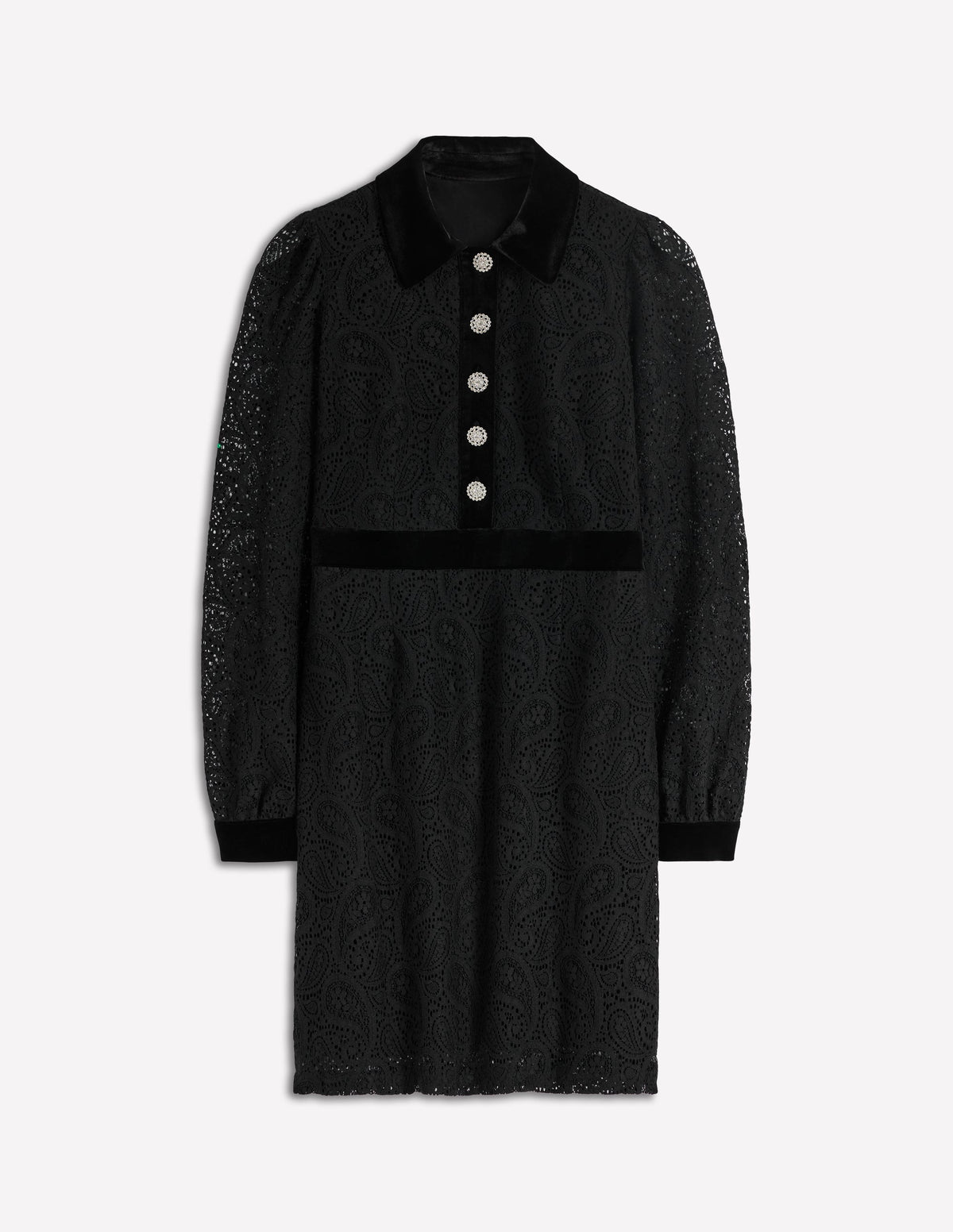 Collar Button Lace Dress-Black - Image 6