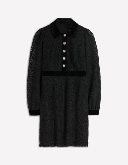 Collar Button Lace Dress-Black-6